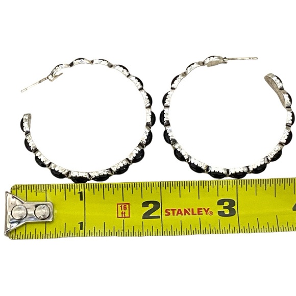 Large Black & Silver Sante Fe Style Post Hoops - Picture 6 of 7